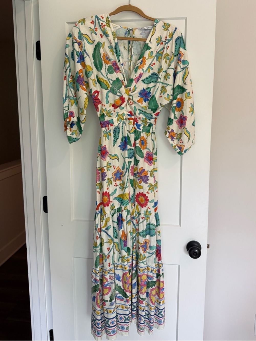 Zara Floral Wrap Maxi Dress in White with Multicolor Print